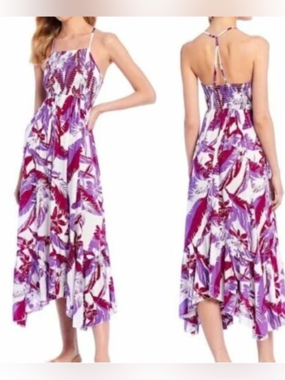 Free People Purple & White Floral High-Low Maxi Dress